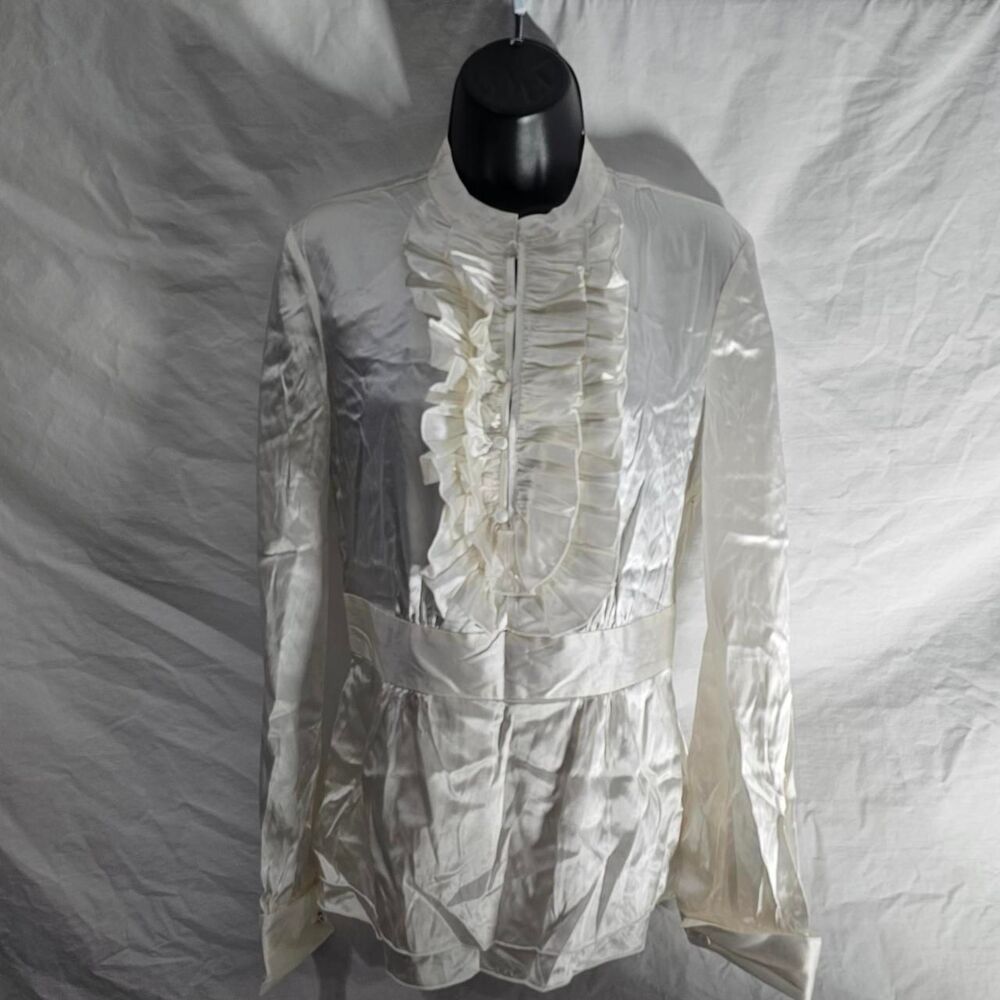 Vintage y2k 90s silk white coquette Victorian vampire top - Picture 3 of 5